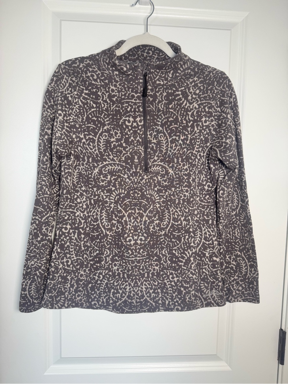 Eddie Bauer Gray Patterned Half-Zip Pullover